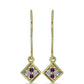 Pendientes de Plata Bañada en Oro con Diamante Púrpura y Diamante blanco