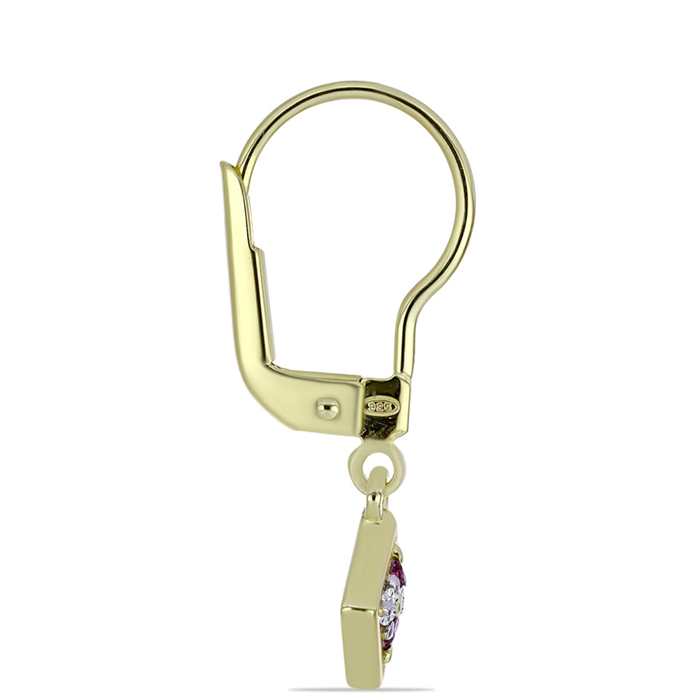 Pendientes de Plata Bañada en Oro con Diamante Púrpura y Diamante blanco 2 