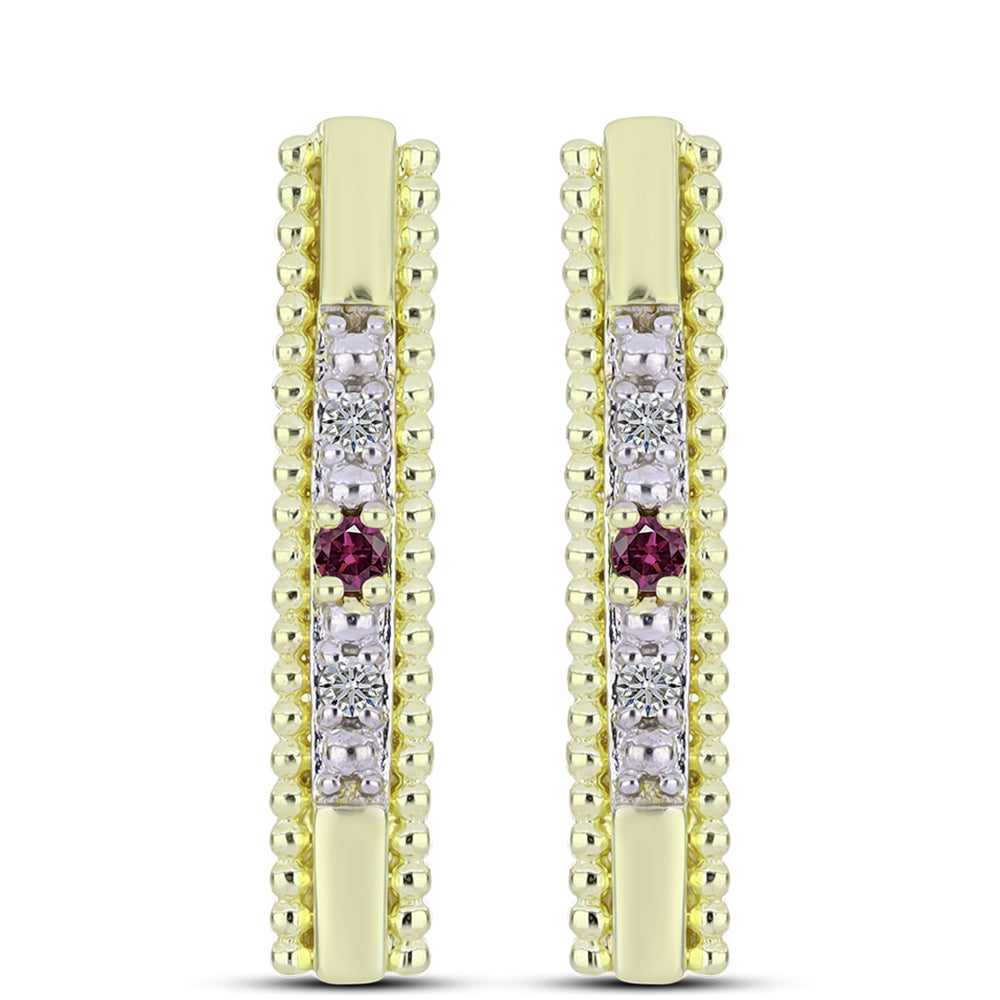 Pendientes de Plata Bañada en Oro con Diamante Púrpura y Diamante blanco 1 