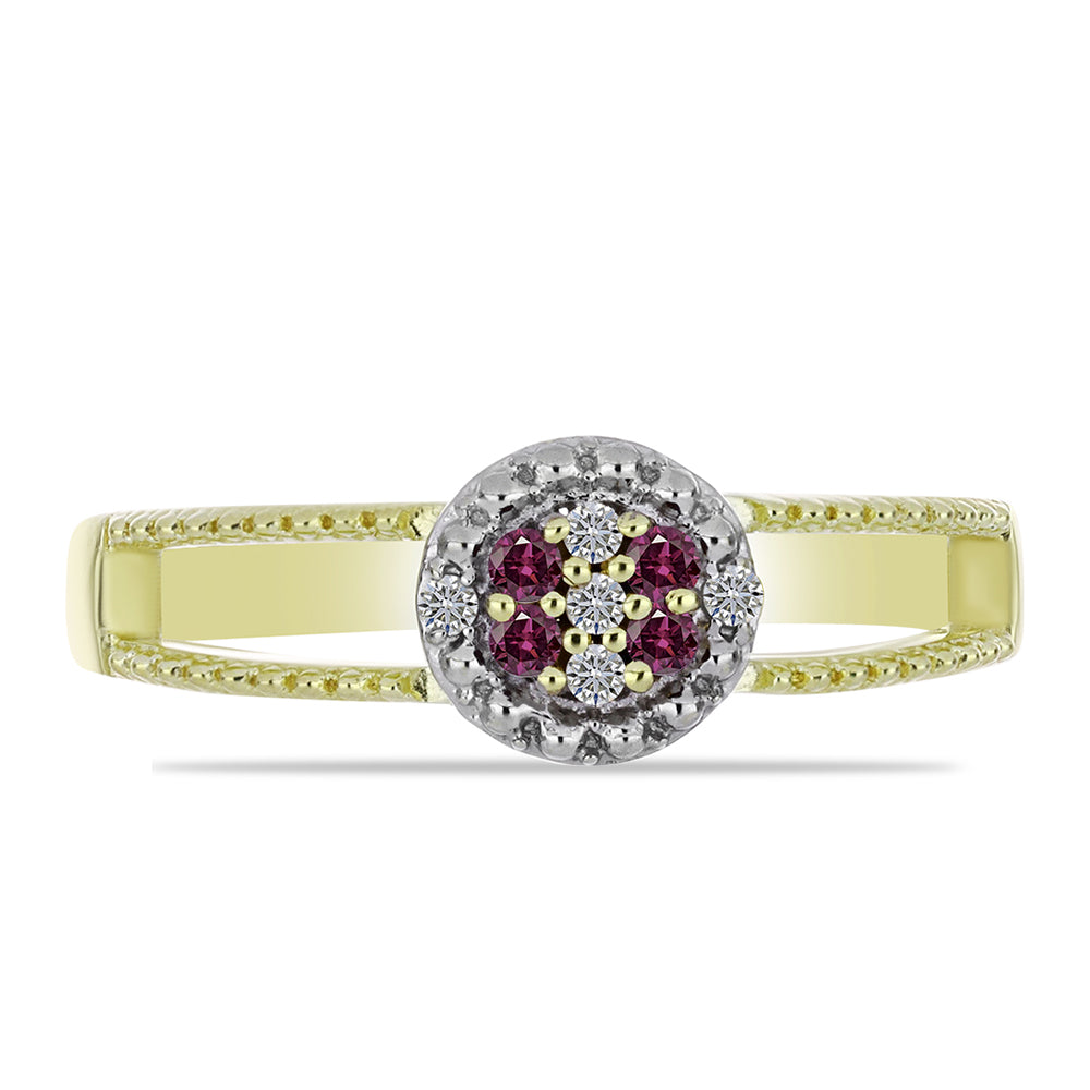 Anillo de Plata Bañada en Oro con Diamante Púrpura y Diamante blanco 1 