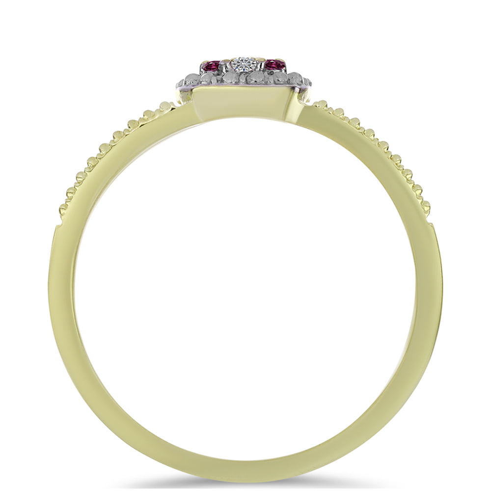 Anillo de Plata Bañada en Oro con Diamante Púrpura y Diamante blanco 2 