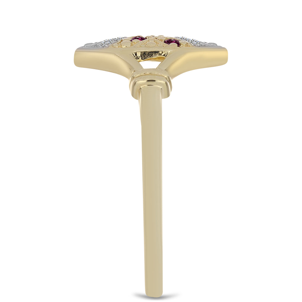 Anillo de Plata Bañada en Oro con Diamante Púrpura y Diamante blanco 4 