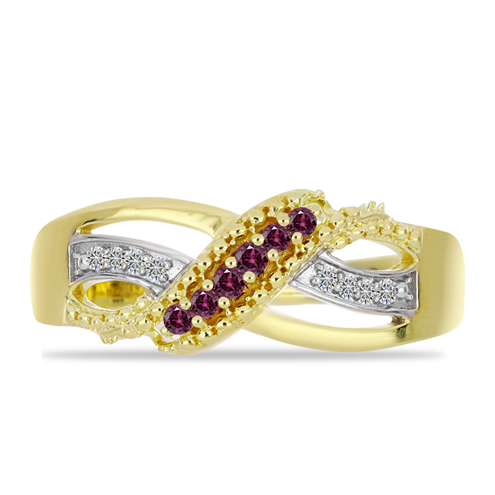 Anillo de Plata Bañada en Oro con Diamante Púrpura y Diamante blanco 1 