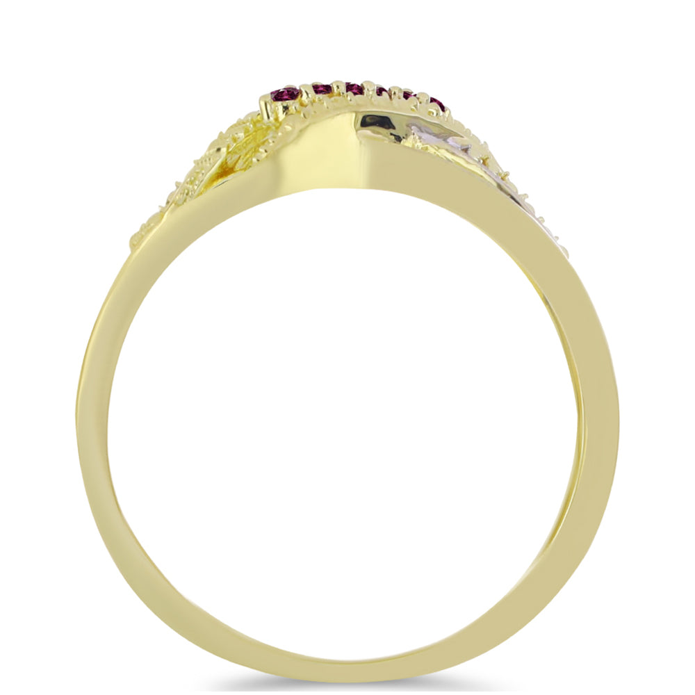 Anillo de Plata Bañada en Oro con Diamante Púrpura y Diamante blanco 2 
