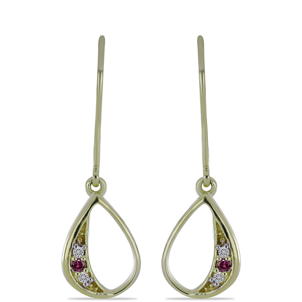 Pendientes de Plata Bañada en Oro con Diamante Púrpura y Diamante blanco 1 