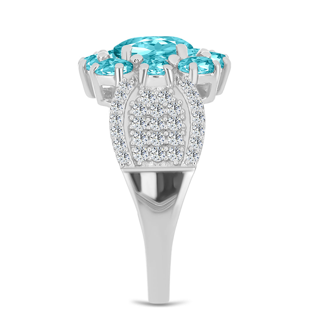 Anillo de Plata con Cuarzo Paraiba y Topacio Blanco 4 