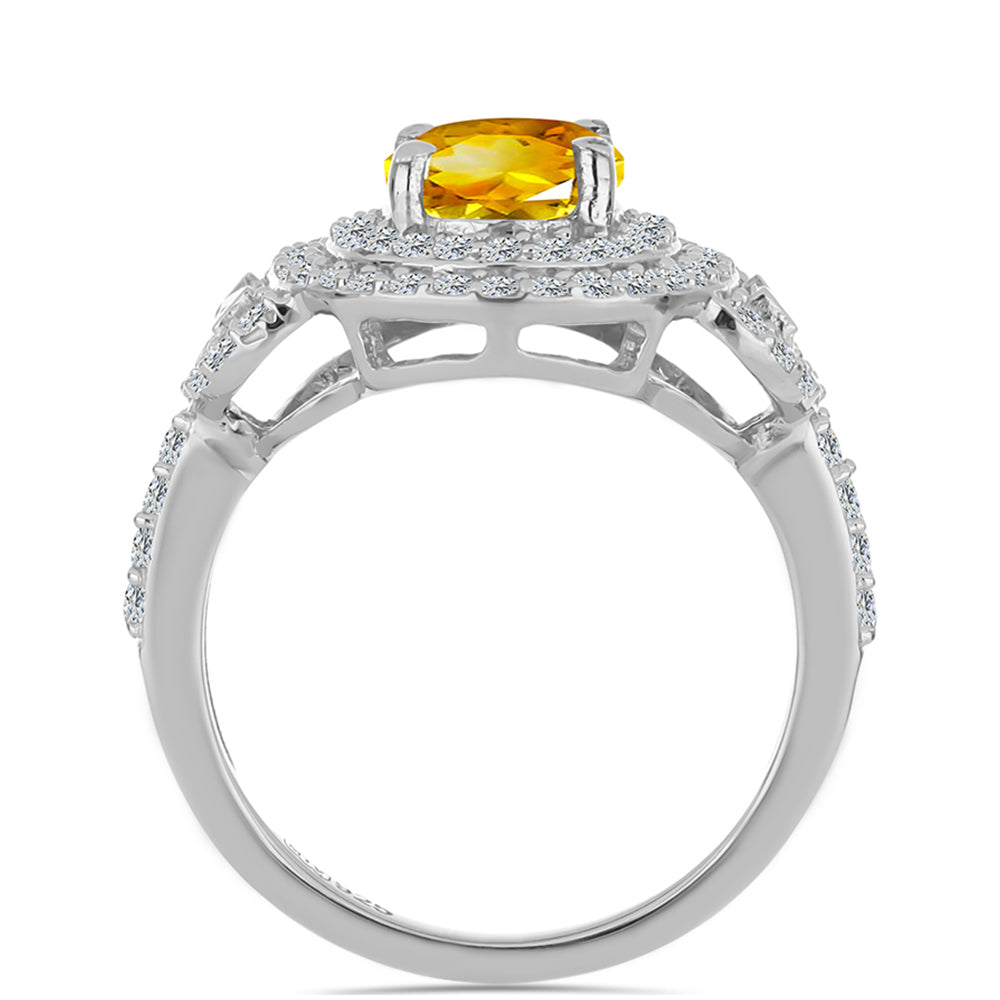 Anillo de Plata con Citrino de los Montes Urales y Zircón Blanco 2 