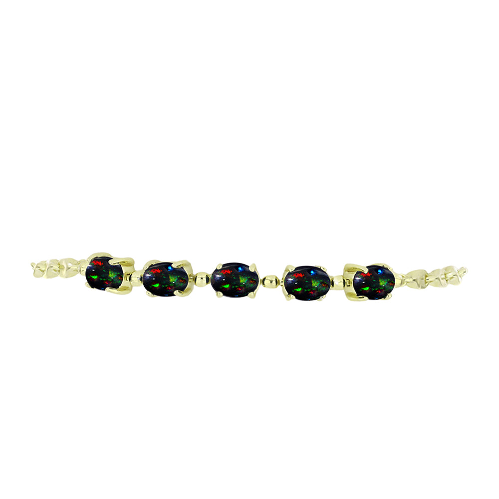 Pulsera de Plata Bañada en Oro con Ópalo negro medianoche Lega Dembi de Ëtiopía 2 