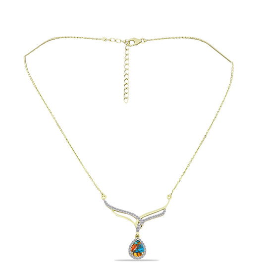 Collar de Plata Bañada en Oro con Turquesa Ostra y Topacio Blanco