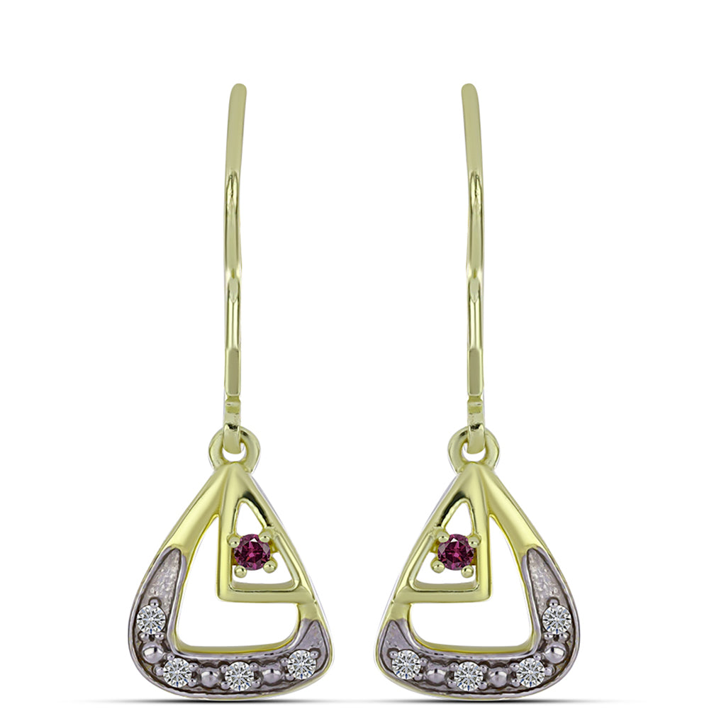 Pendientes de Plata Bañada en Oro con Diamante Púrpura y Diamante blanco 1 