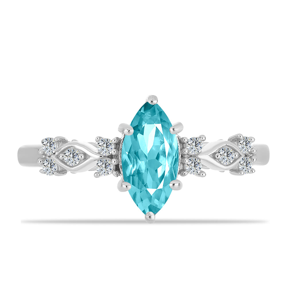 Anillo de Plata con Cuarzo Paraiba y Topacio Blanco