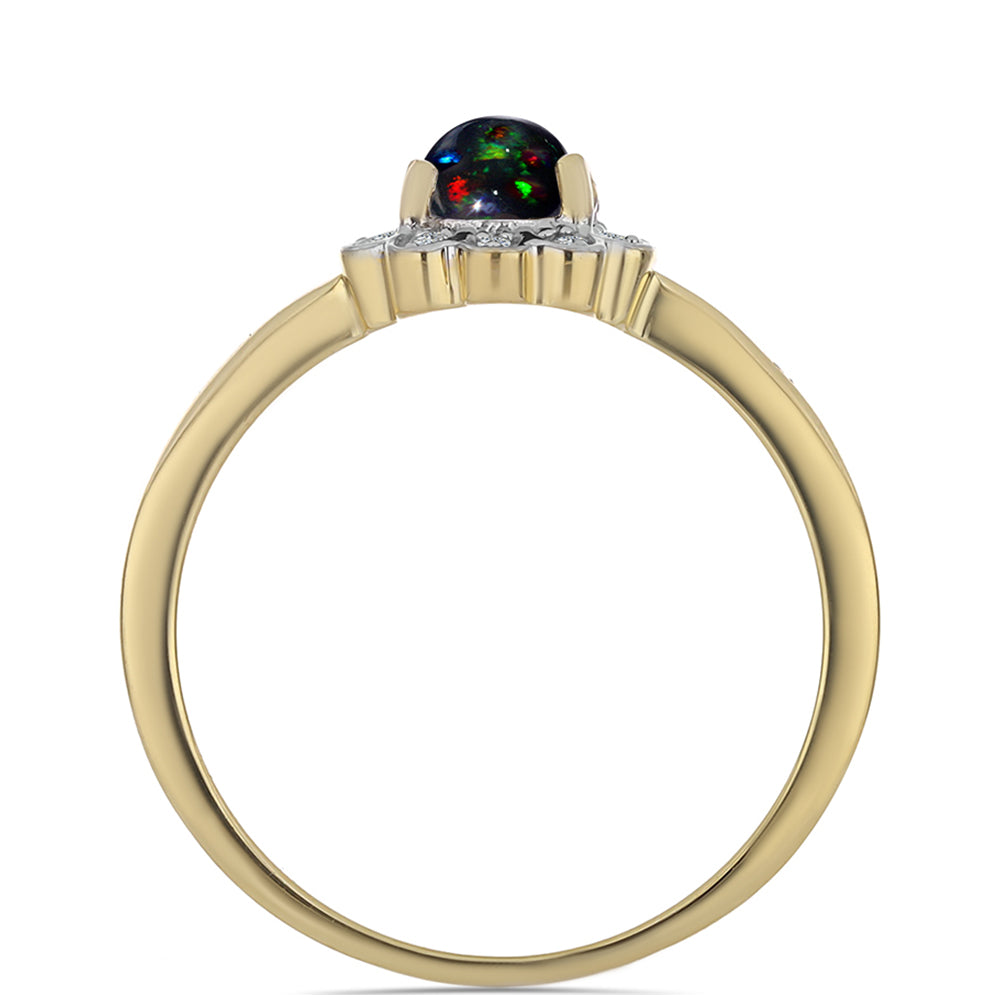 Anillo de Plata Bañada en Oro con Ópalo negro medianoche Lega Dembi de Ëtiopía y Topacio Blanco 2 
