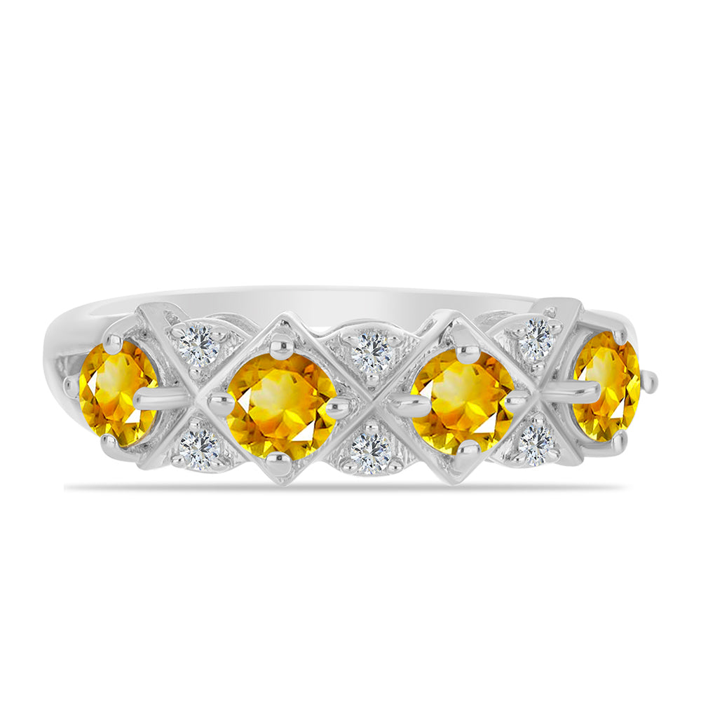 Anillo de Plata con Citrino de los Montes Urales y Topacio Blanco
