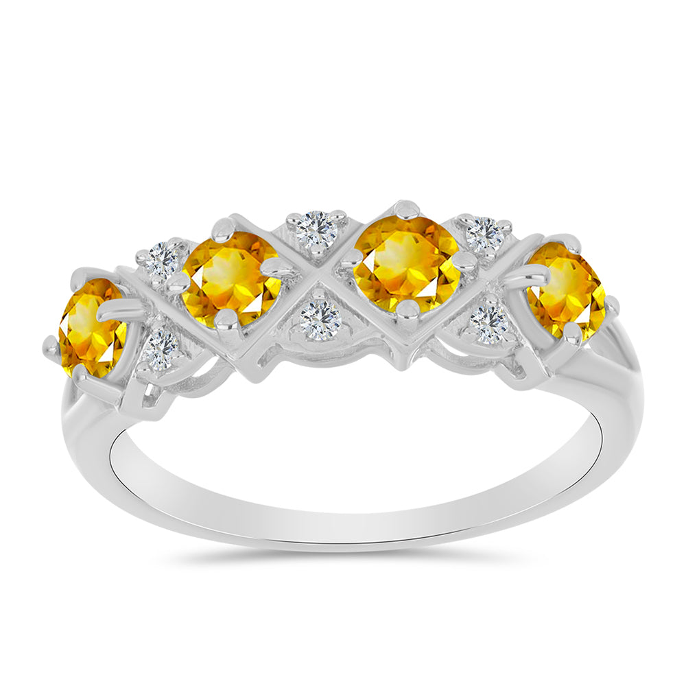 Anillo de Plata con Citrino de los Montes Urales y Topacio Blanco 1 