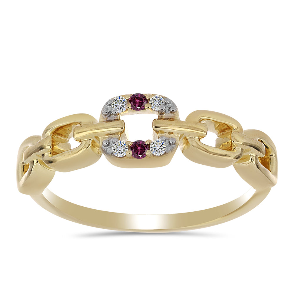 Anillo de Plata Bañada en Oro con Diamante Púrpura y Diamante blanco 3 