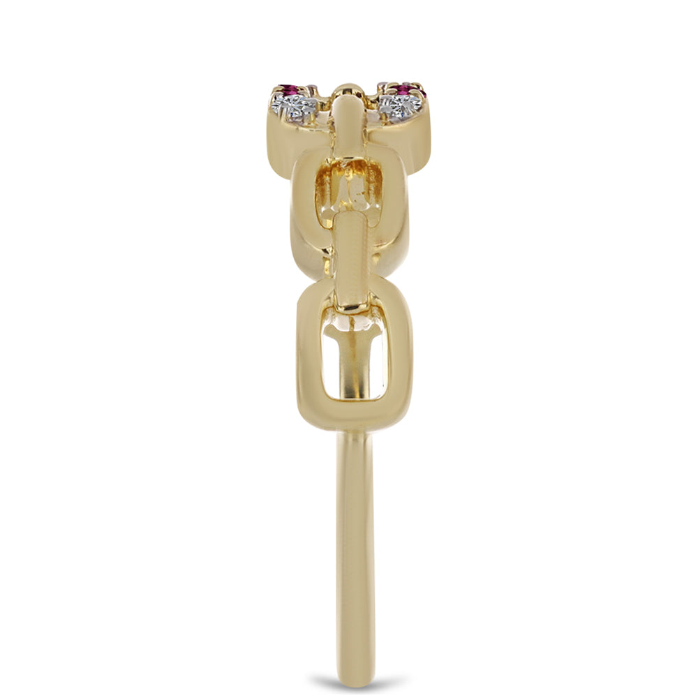 Anillo de Plata Bañada en Oro con Diamante Púrpura y Diamante blanco