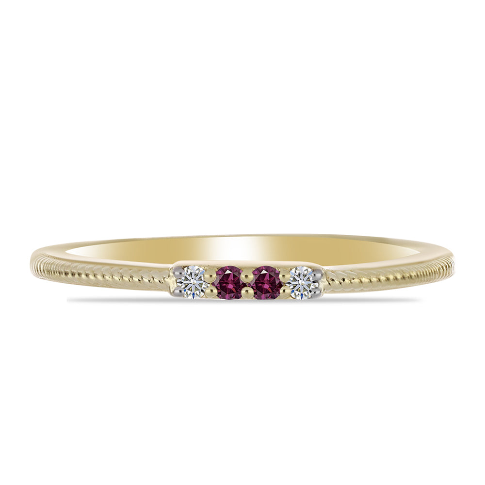 Anillo de Plata Bañada en Oro con Diamante Púrpura y Diamante blanco 2 