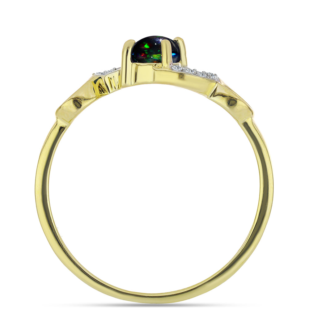 Anillo de Plata Bañada en Oro con Ópalo negro medianoche Lega Dembi de Ëtiopía y Topacio Blanco