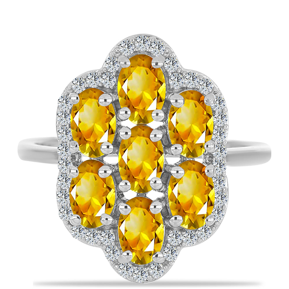 Anillo de Plata con Citrino de los Montes Urales y Topacio Blanco