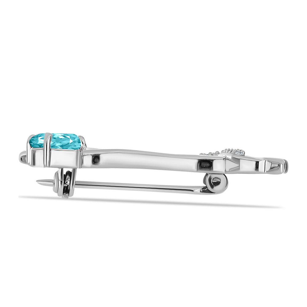 Broche de Plata con Cuarzo Paraiba y Topacio Blanco