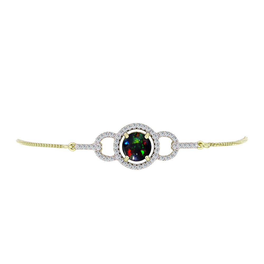 Pulsera de Plata Bañada en Oro con Ópalo negro medianoche Lega Dembi de Ëtiopía y Topacio Blanco 2 