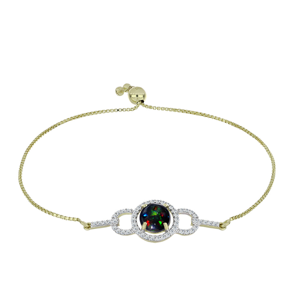 Pulsera de Plata Bañada en Oro con Ópalo negro medianoche Lega Dembi de Ëtiopía y Topacio Blanco 1 