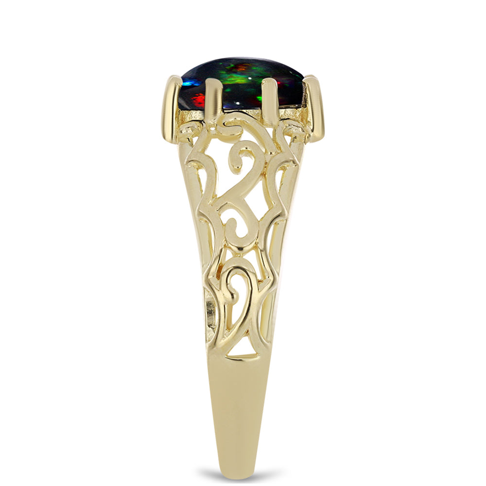 Anillo de Plata Bañada en Oro con Ópalo negro medianoche Lega Dembi de Ëtiopía