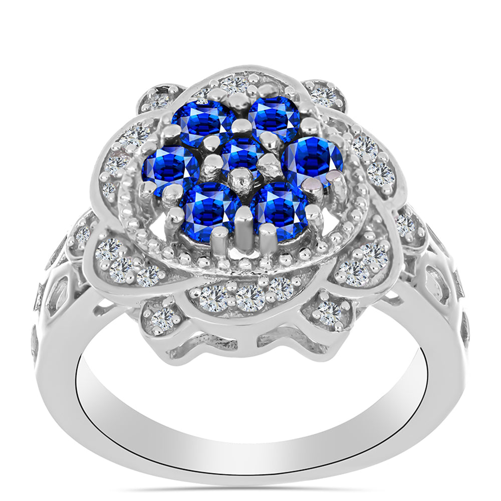 Anillo de Plata con Zafiro Azul Australiano y Topacio Blanco 3 