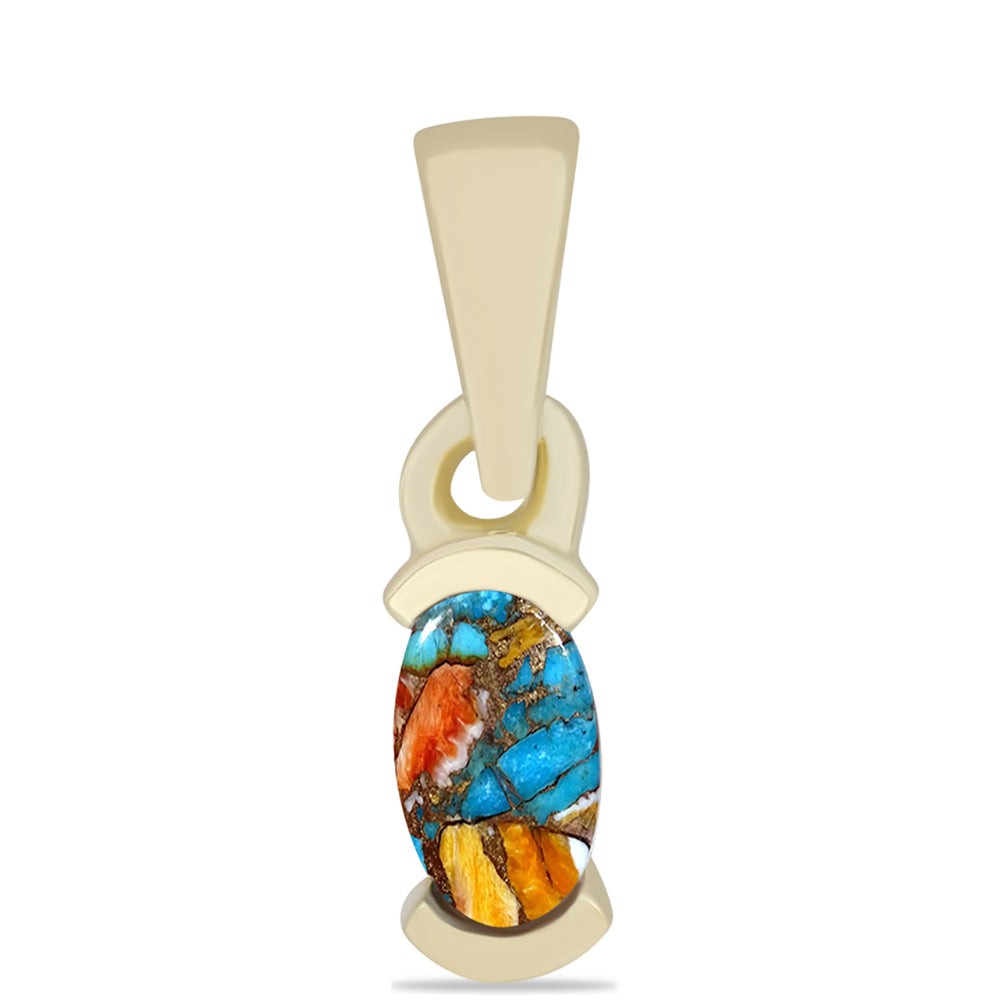 Conjunto de Plata Bañada en Oro con Turquesa Ostra ( Pendientes +Anillo +Colgante )
