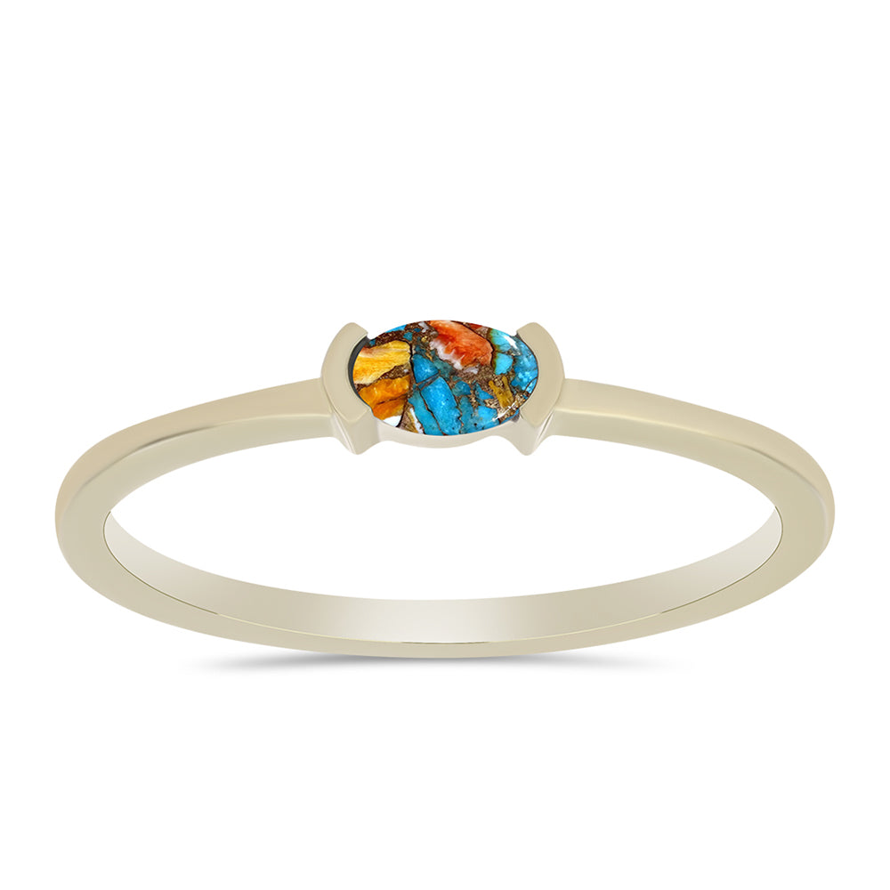 Conjunto de Plata Bañada en Oro con Turquesa Ostra ( Pendientes +Anillo +Colgante )