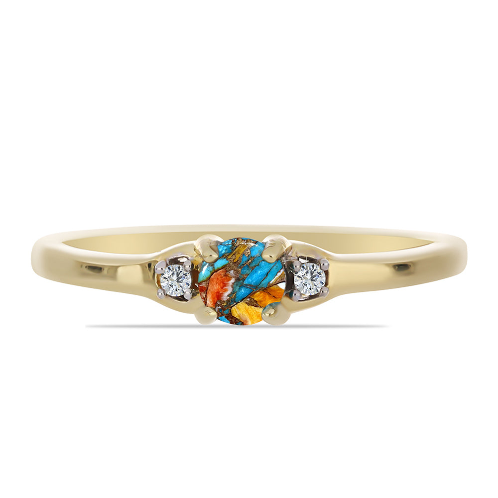 Anillo de Plata Bañada en Oro con Turquesa Ostra y Topacio Blanco 1 