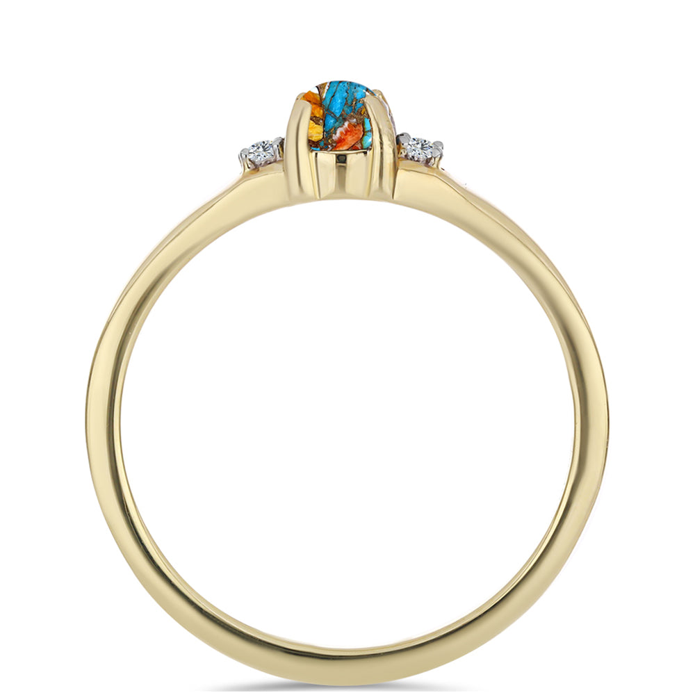 Anillo de Plata Bañada en Oro con Turquesa Ostra y Topacio Blanco 2 