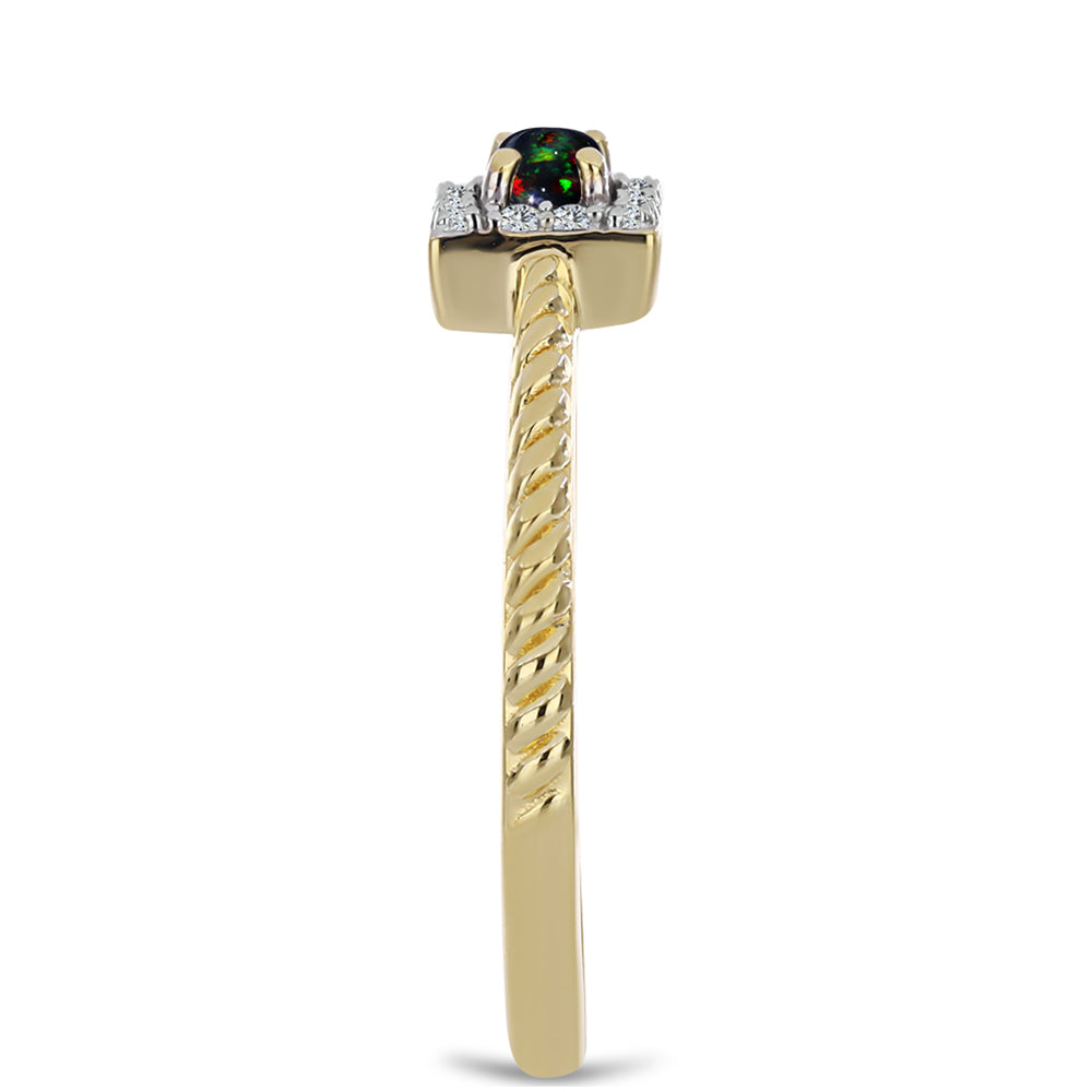 Anillo de Plata Bañada en Oro con Ópalo negro medianoche Lega Dembi de Ëtiopía y Topacio Blanco 4 