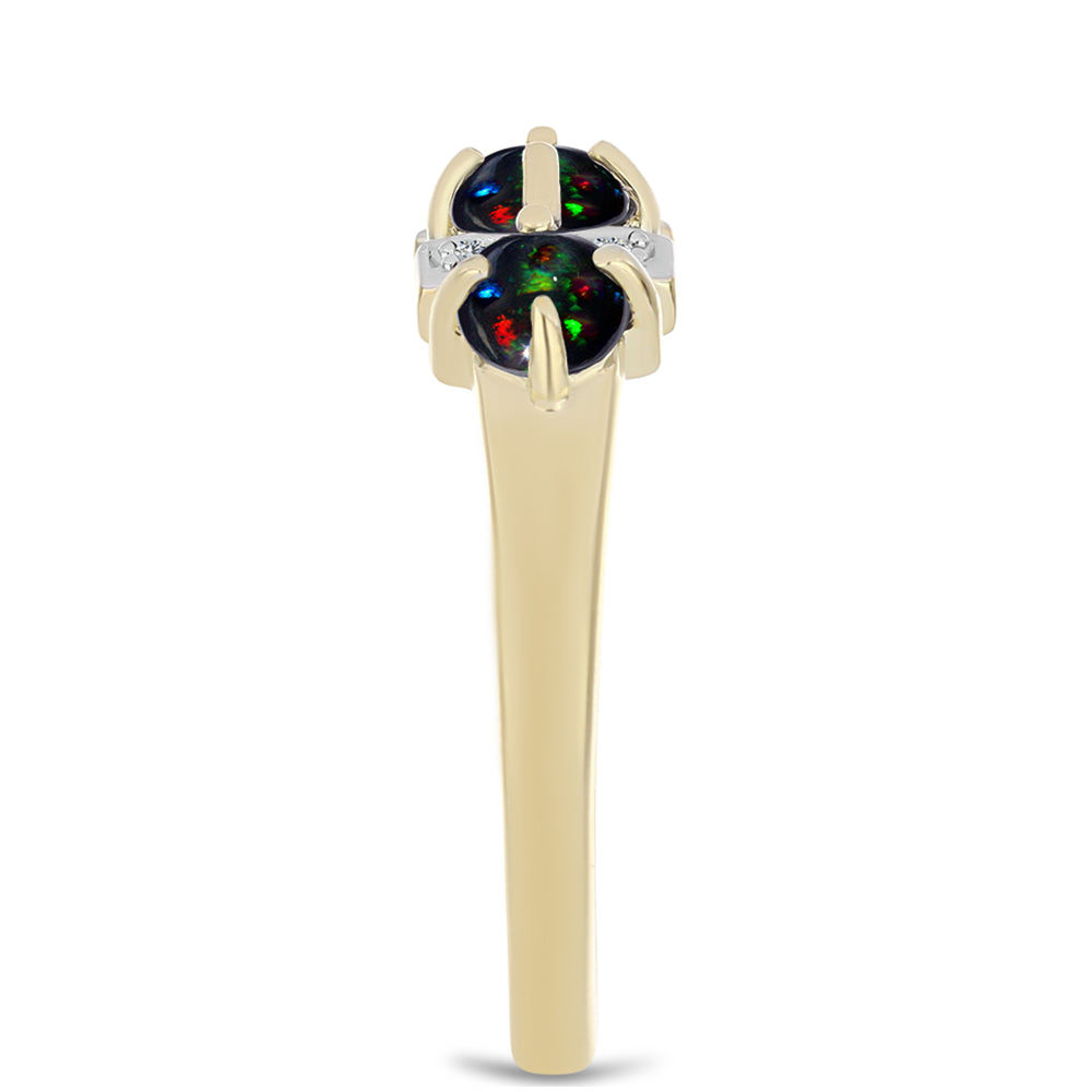 Anillo de Plata Bañada en Oro con Ópalo negro medianoche Lega Dembi de Ëtiopía y Topacio Blanco 4 
