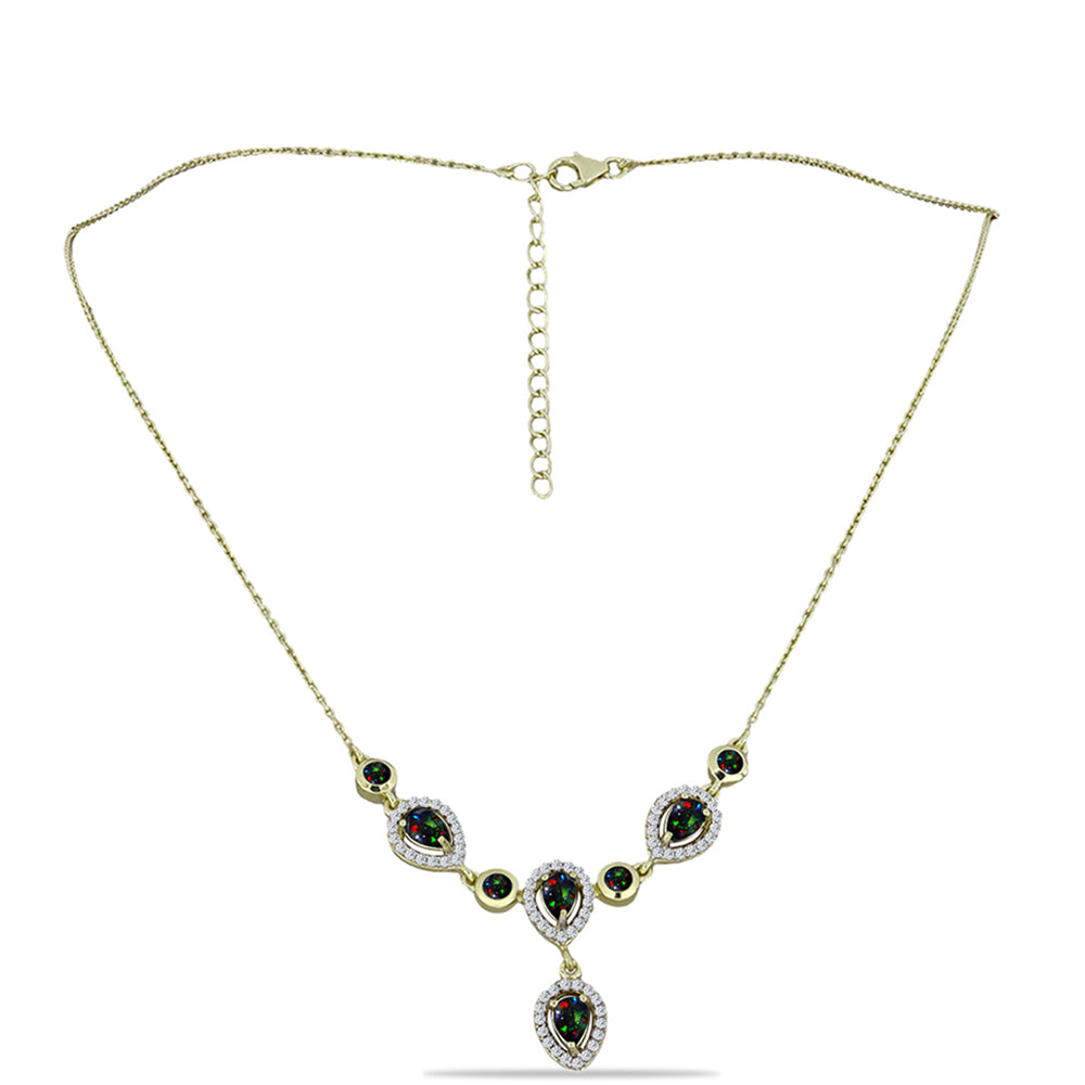 Collar de Plata Bañada en Oro con Ópalo negro medianoche Lega Dembi de Ëtiopía y Topacio Blanco 1 