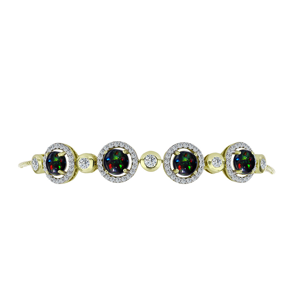 Pulsera de Plata Bañada en Oro con Ópalo negro medianoche Lega Dembi de Ëtiopía y Topacio Blanco