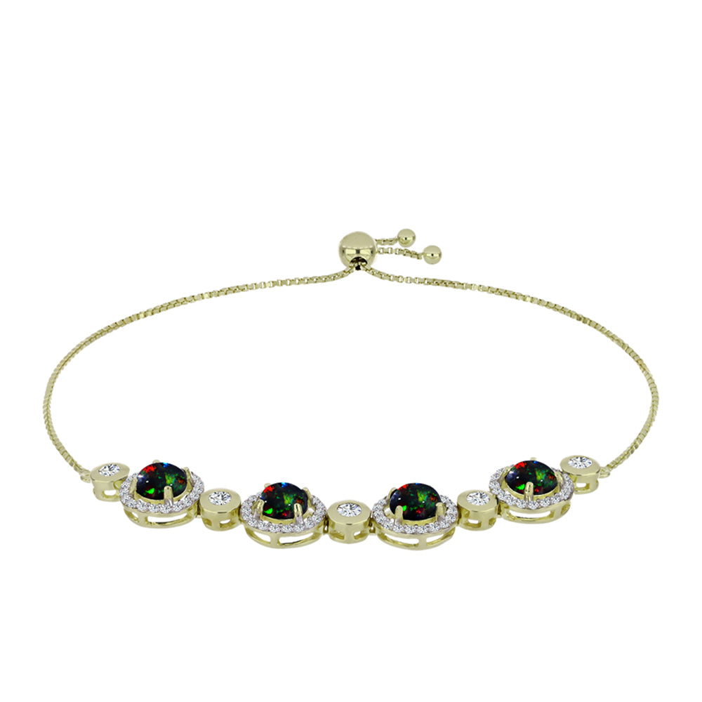 Pulsera de Plata Bañada en Oro con Ópalo negro medianoche Lega Dembi de Ëtiopía y Topacio Blanco 1 