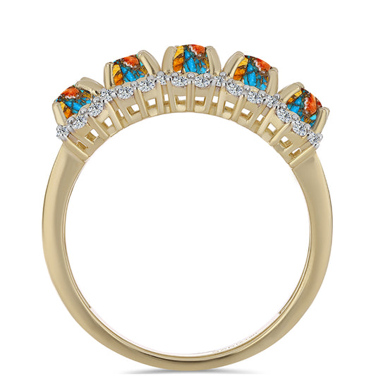 Anillo de Plata Bañada en Oro con Turquesa Ostra y Topacio Blanco