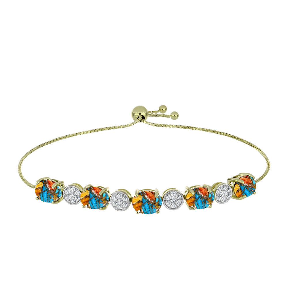 Pulsera de Plata Bañada en Oro con Turquesa Ostra y Topacio Blanco 1 