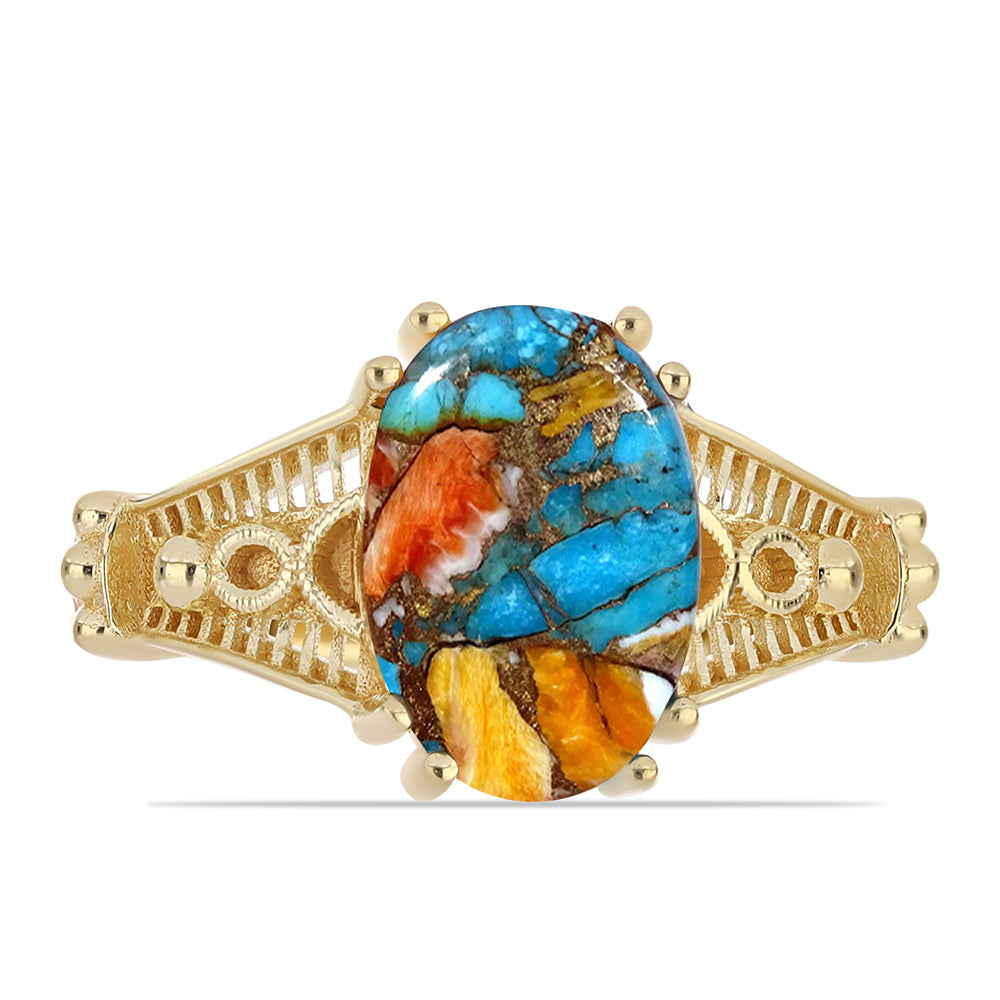 Anillo de Plata Bañada en Oro con Turquesa Ostra 1 