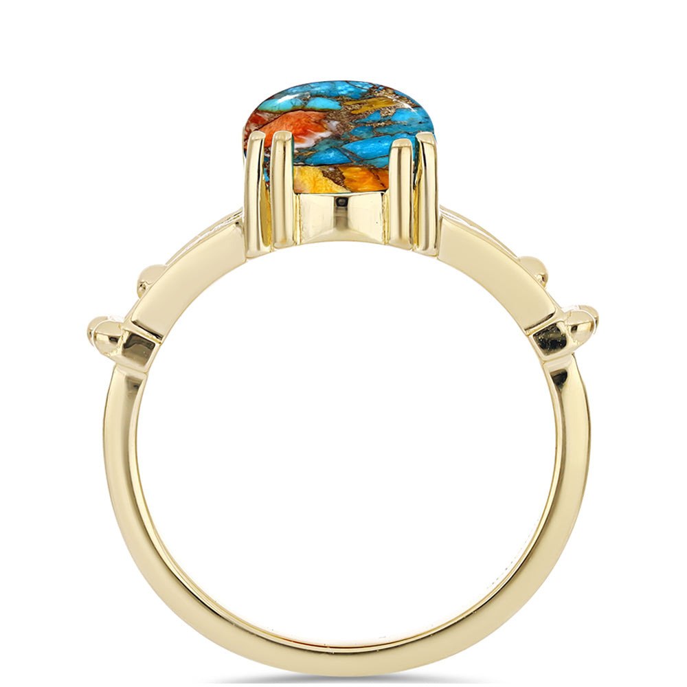 Anillo de Plata Bañada en Oro con Turquesa Ostra 2 