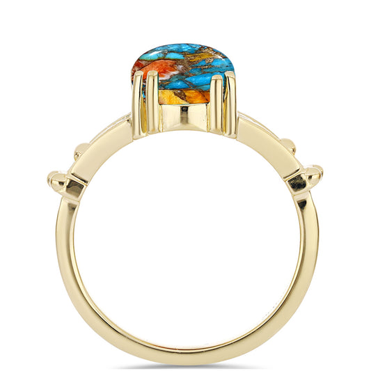 Anillo de Plata Bañada en Oro con Turquesa Ostra