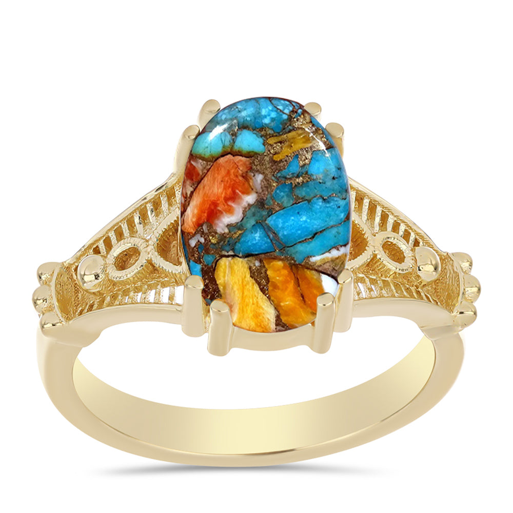 Anillo de Plata Bañada en Oro con Turquesa Ostra 3 