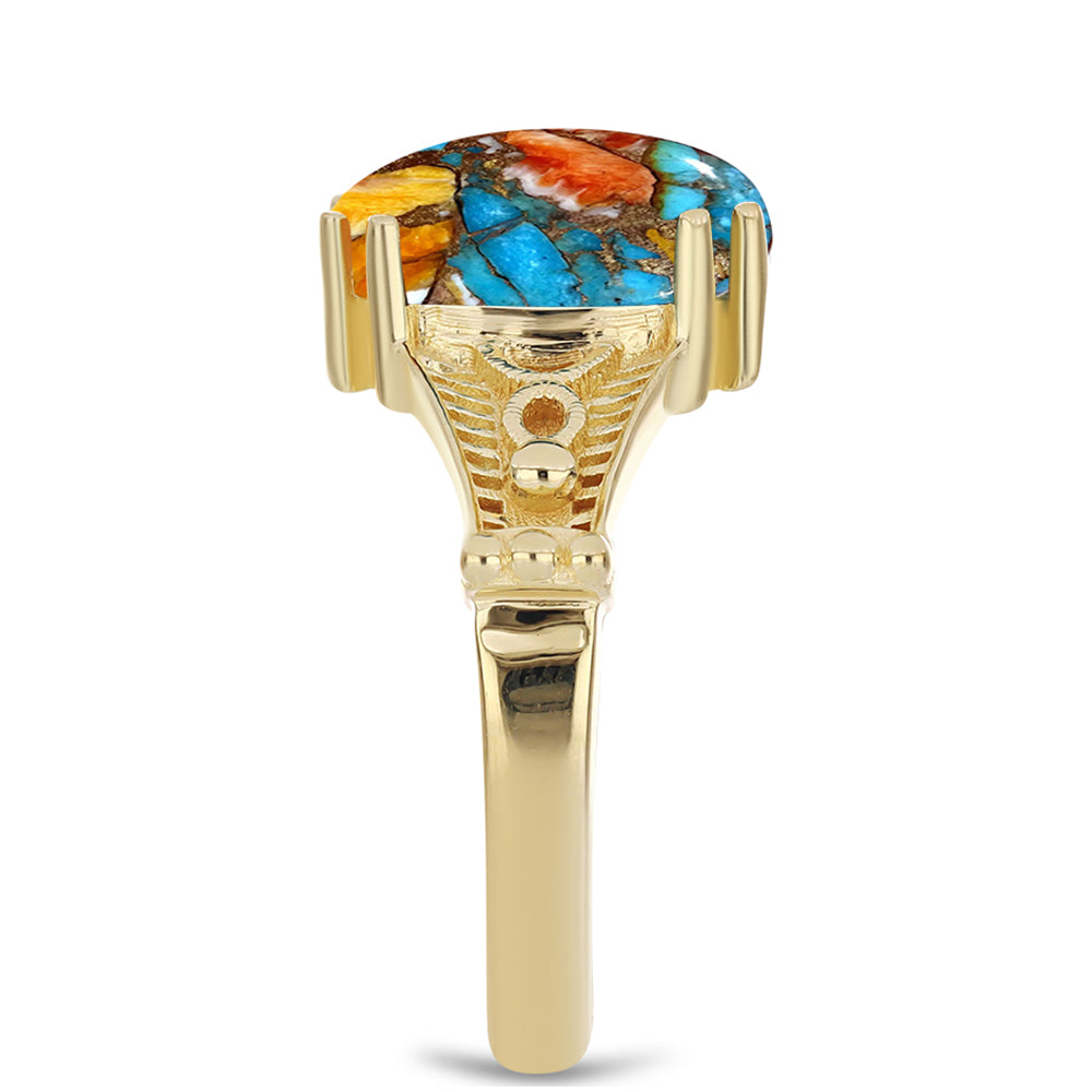 Anillo de Plata Bañada en Oro con Turquesa Ostra 4 