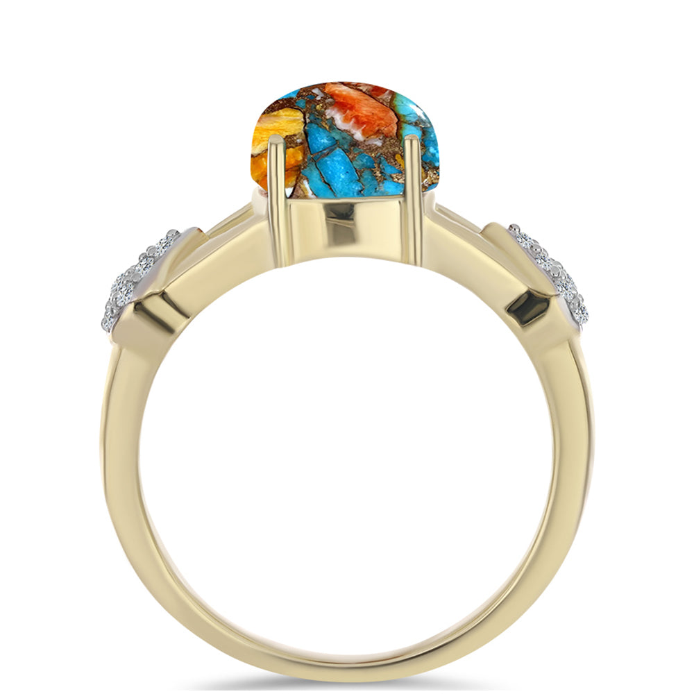 Anillo de Plata Bañada en Oro con Turquesa Ostra y Topacio Blanco 2 