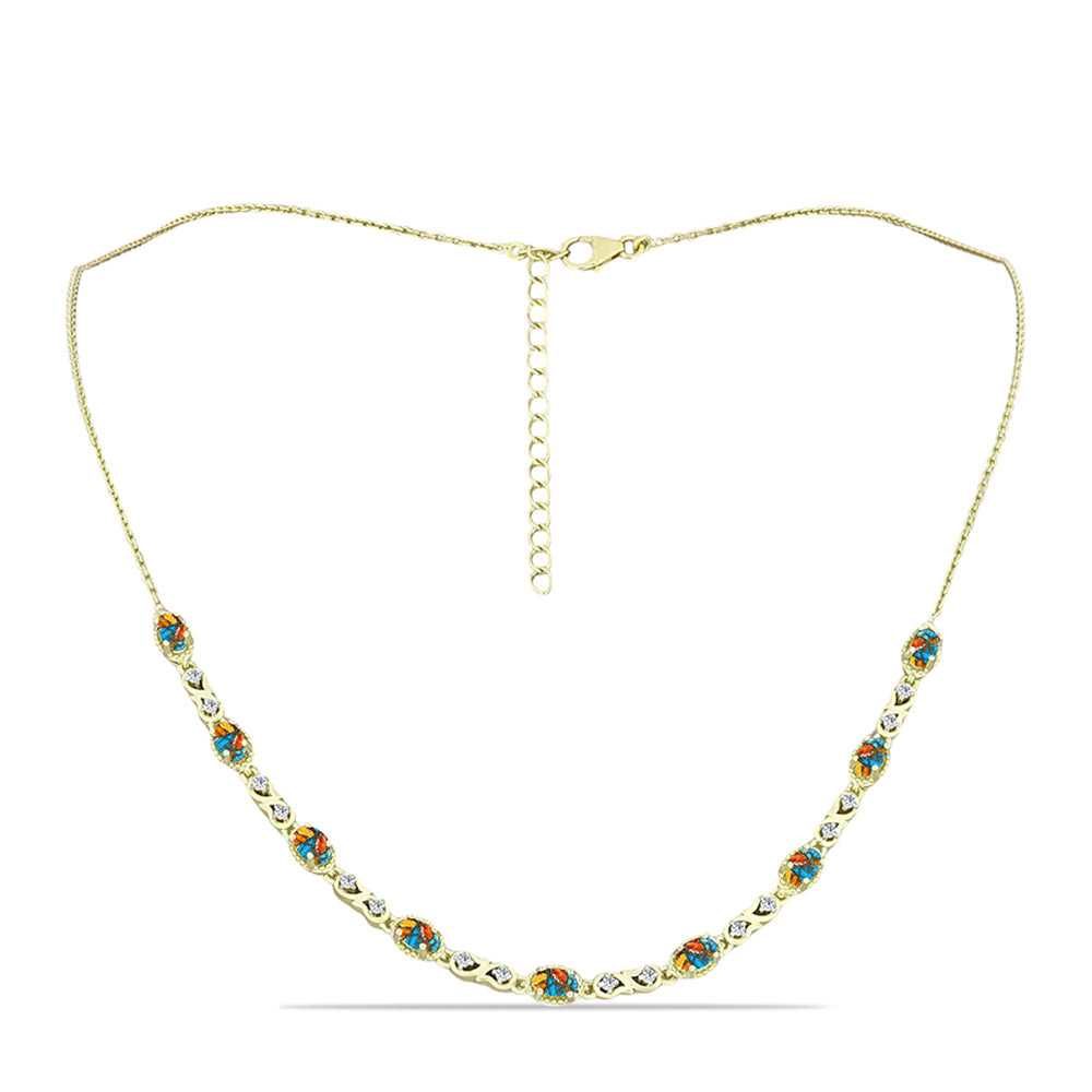 Collar de Plata Bañada en Oro con Turquesa Ostra y Topacio Blanco 1 