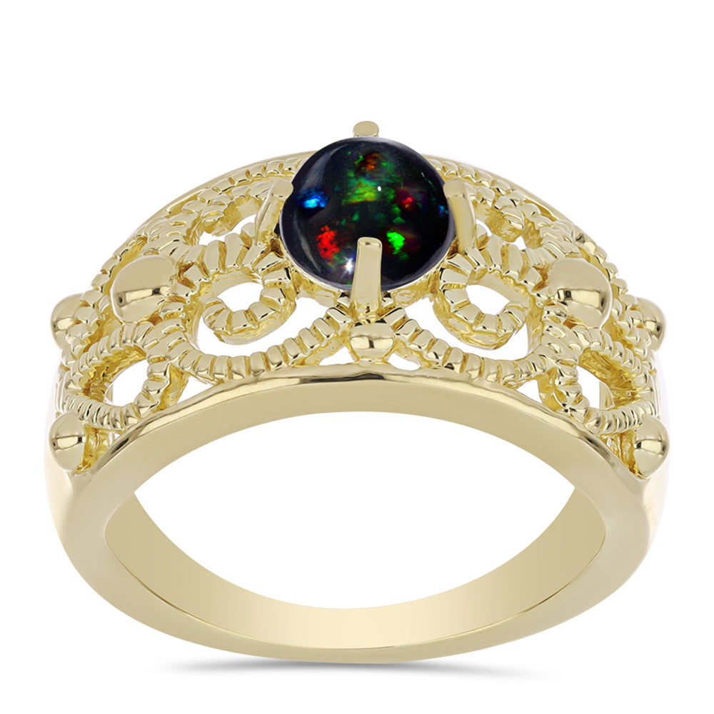 Anillo de Plata Bañada en Oro con Ópalo negro medianoche Lega Dembi de Ëtiopía