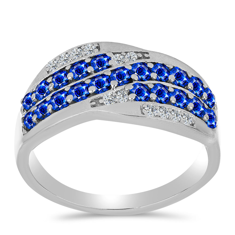 Anillo de Plata con Zafiro Azul Australiano y Topacio Blanco 3 
