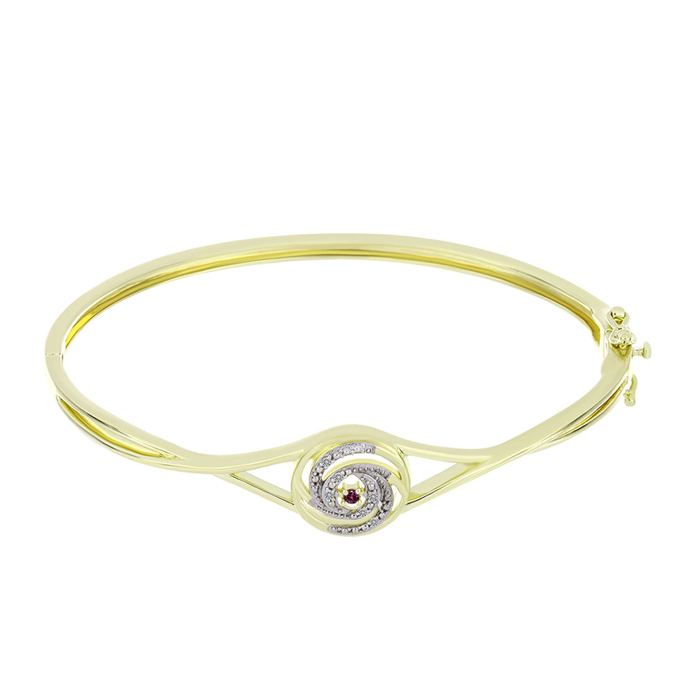 Pulsera de Plata Bañada en Oro con Diamante Púrpura y Diamante blanco