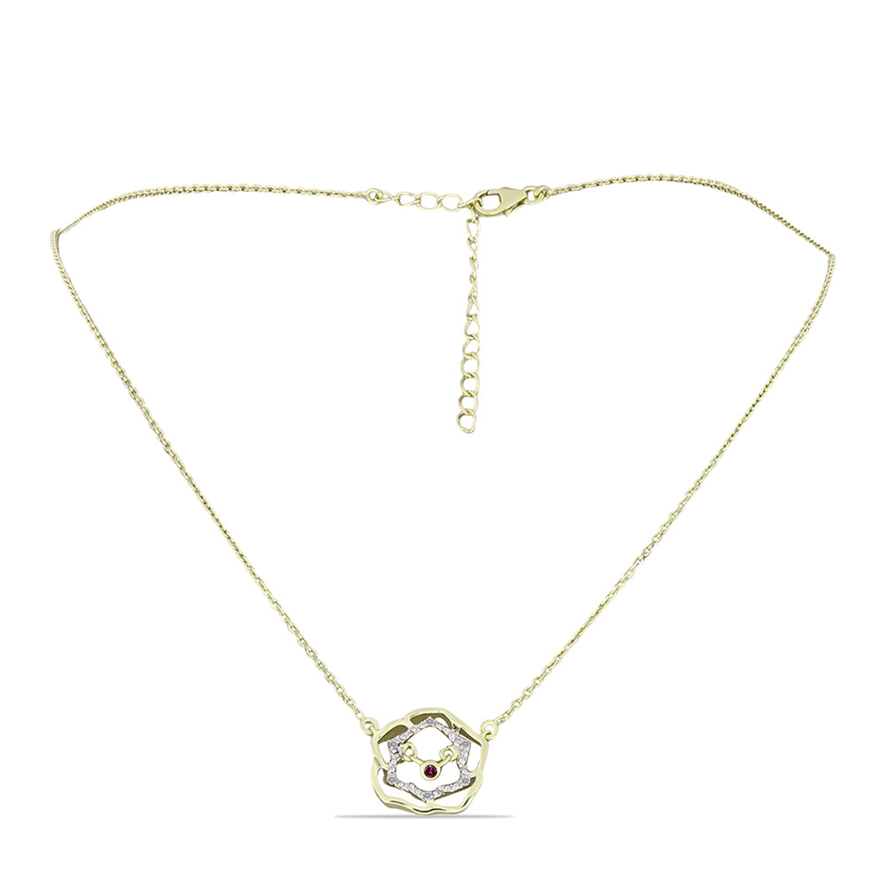 Collar de Plata Bañada en Oro con Diamante Púrpura y Diamante blanco